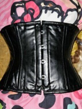 *SALE*  S/24" COURTESAN BLACK PVC TIGHT LACING WAIST TRAINING CORSET EDC GOTH
